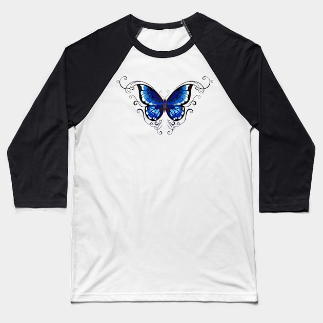 Tattoo Blue Butterfly ( Butterflies ) Baseball T-Shirt by Blackmoon9